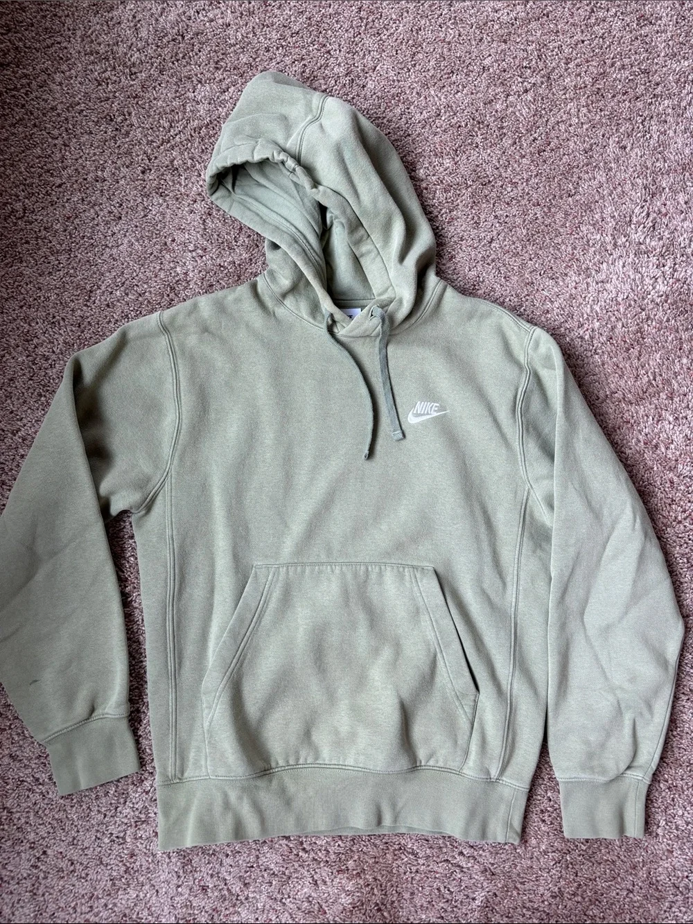 Nike Olive Green Pullover Hoodie with Small White Logo